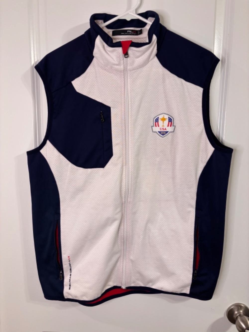 RLX Ralph Lauren Vest Blue White Full Zip Ryder Cup 2016 Team USA Size L Mens